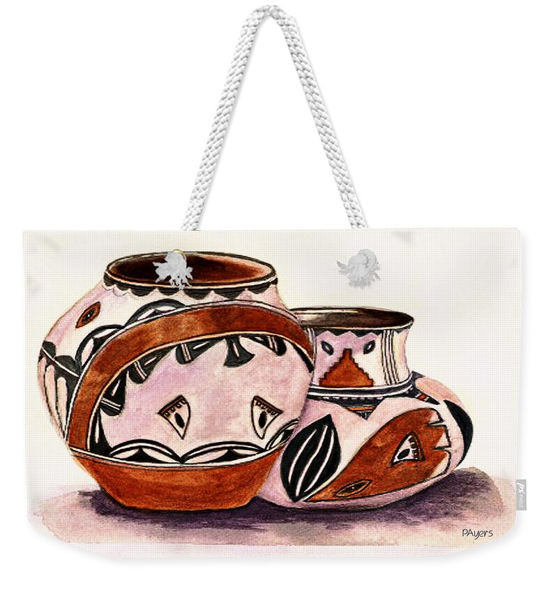 Pottery Weekender Tote Bag featuring the painting Native American Pottery by Paula Ayers