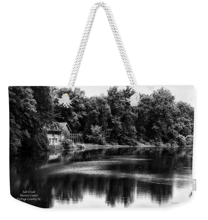 Marsh Weekender Tote Bag featuring the photograph Nature Center Salt Creek In August BW by Thomas Woolworth