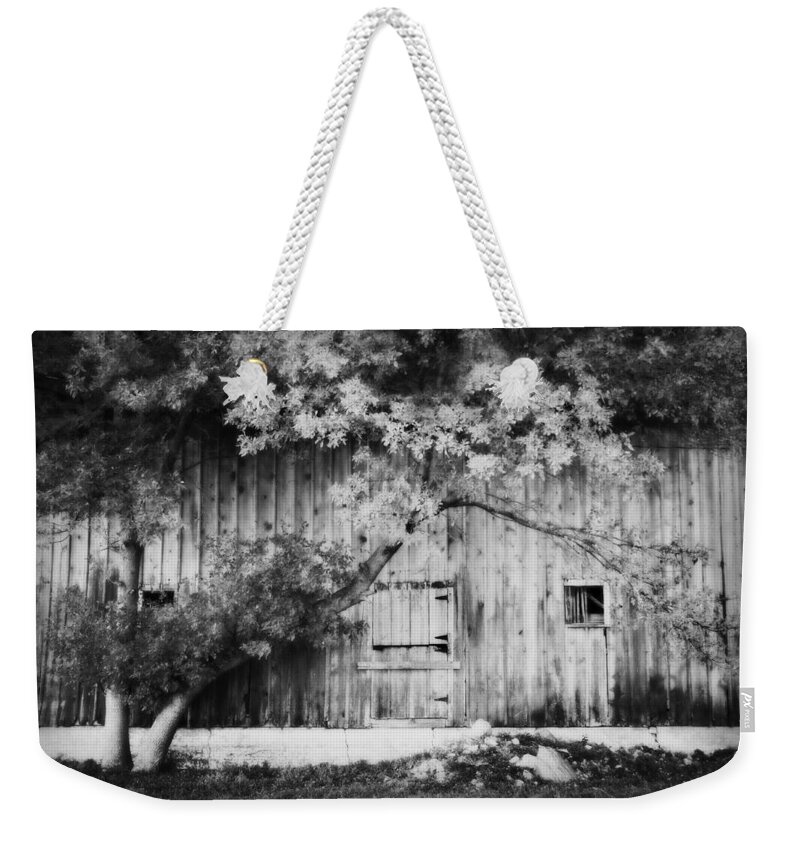 Barn Weekender Tote Bag featuring the photograph Natures Awning BW by Julie Hamilton
