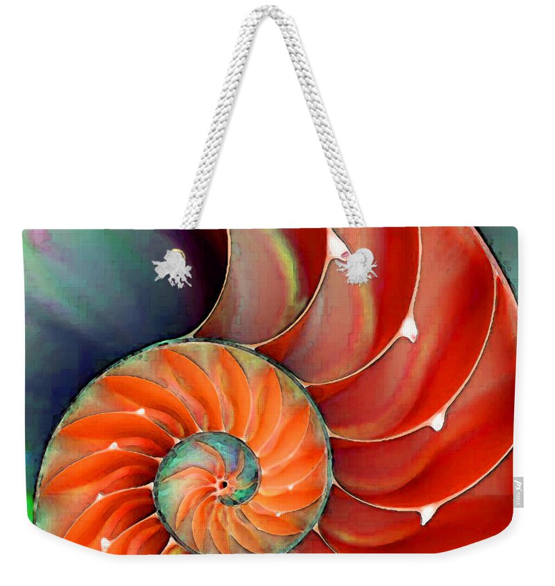 Nautilus Weekender Tote Bag featuring the painting Nautilus Shell - Nature's Perfection by Sharon Cummings