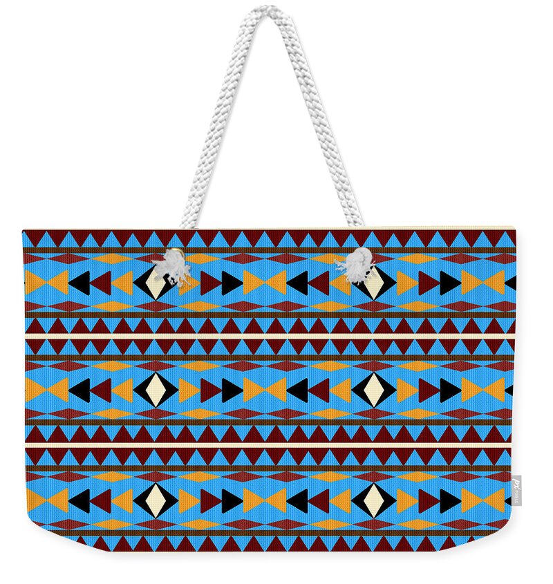 Navajo Weekender Tote Bag featuring the mixed media Navajo Blue Pattern by Christina Rollo