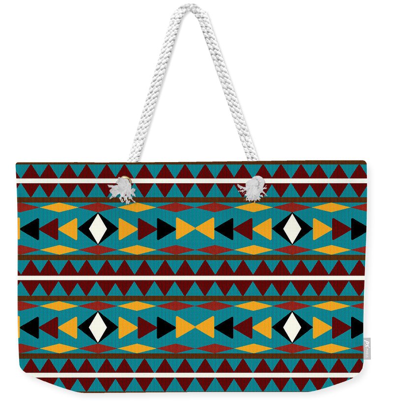 Navajo Weekender Tote Bag featuring the mixed media Navajo Teal Pattern by Christina Rollo
