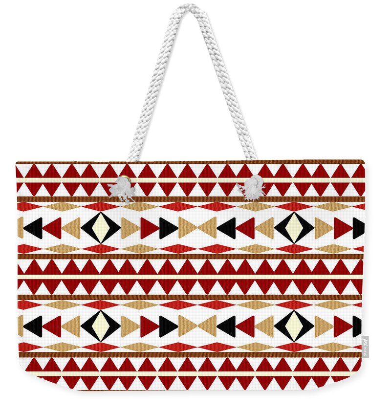 Navajo Pattern Weekender Tote Bag featuring the mixed media Navajo White Pattern by Christina Rollo