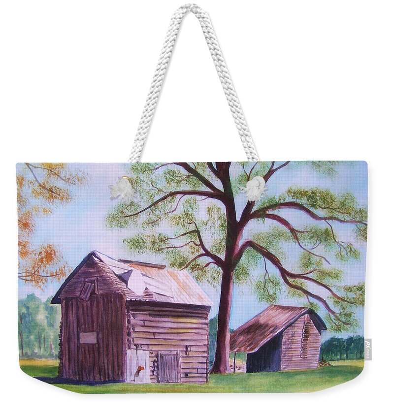 Barn Weekender Tote Bag featuring the painting NC Tobacco Barns by Jill Ciccone Pike