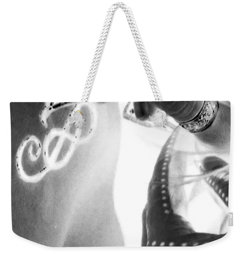 Henna Weekender Tote Bag featuring the digital art Negative Henna Hands II by Jennie Breeze