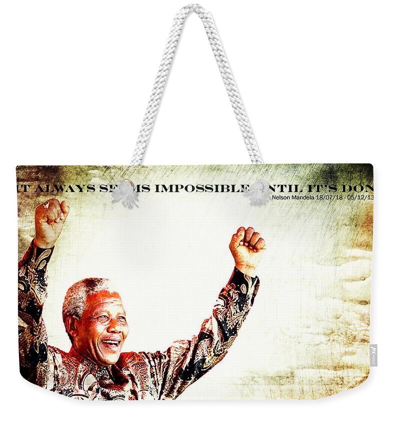 Nelson Mandela Weekender Tote Bag featuring the photograph Nelson Mandela by Spikey Mouse Photography