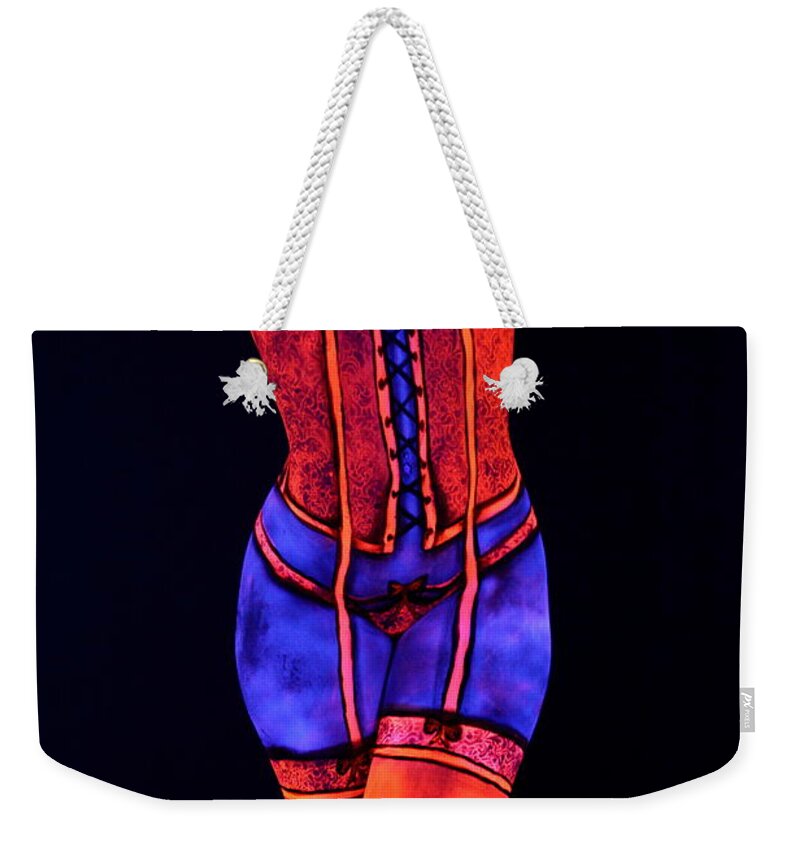 Bodypaint Weekender Tote Bag featuring the photograph Neon Dream II by Angela Rene Roberts and Cully Firmin