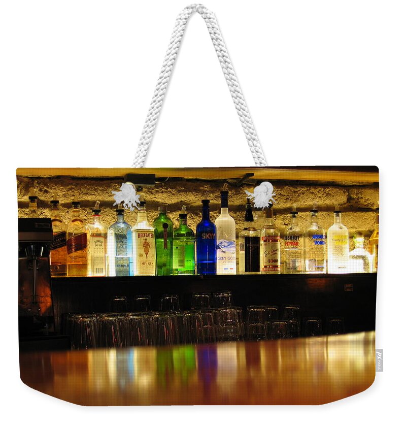 Bar Weekender Tote Bag featuring the photograph Nepenthe's Bottles by James B Toy