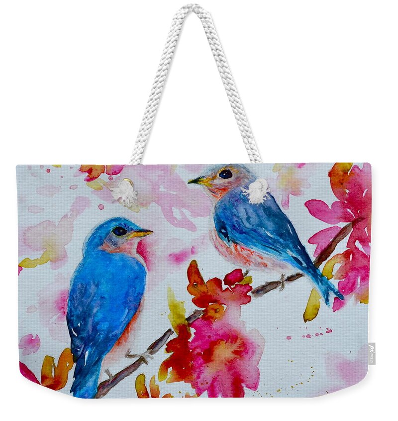 Bluebird Weekender Tote Bag featuring the painting Nesting Pair by Beverley Harper Tinsley
