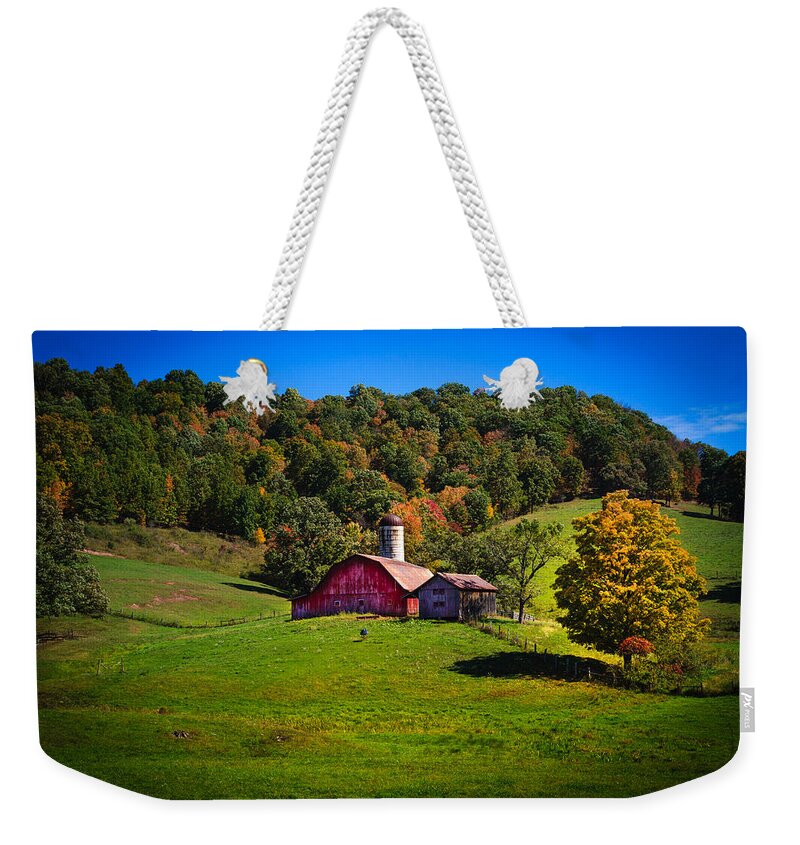 Farm Weekender Tote Bag featuring the photograph nestled in the hills of West Virginia by Shane Holsclaw