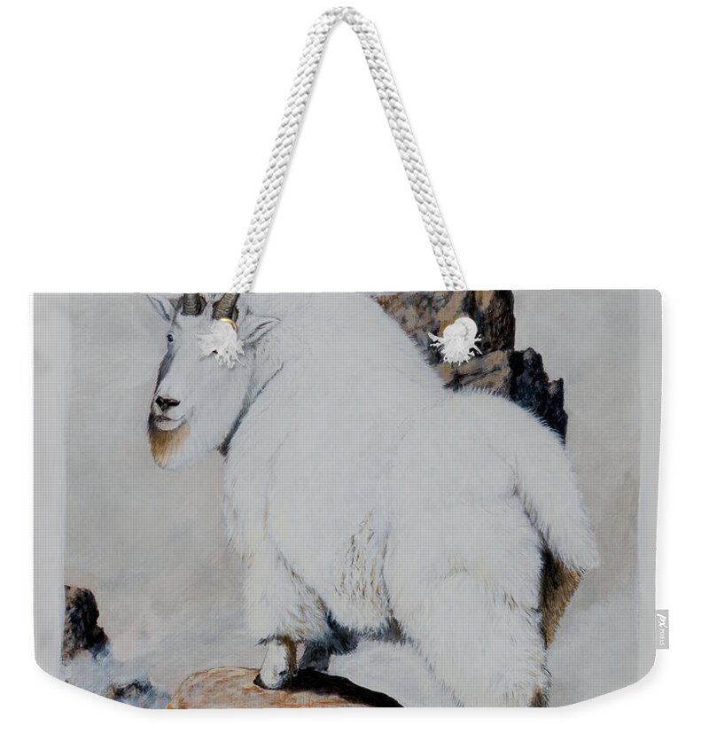 Nevada Weekender Tote Bag featuring the painting Nevada Rocky Mountain Goat by Darcy Tate