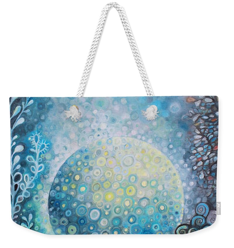 Moon Weekender Tote Bag featuring the painting New Moon Rise 1 by Manami Lingerfelt