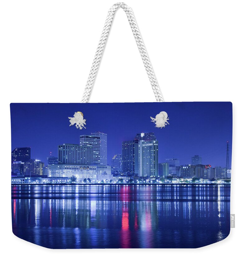 Dawn Weekender Tote Bag featuring the photograph New Orleans By Night Skyline by Moreiso
