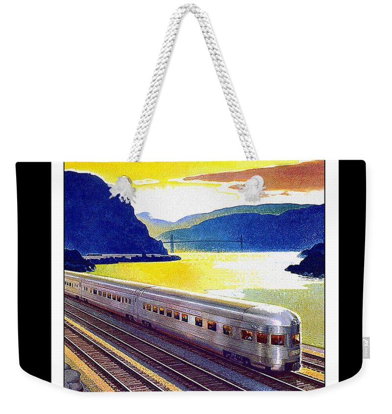 New York Central Weekender Tote Bag featuring the digital art New York Central vintage poster by Denise Beverly
