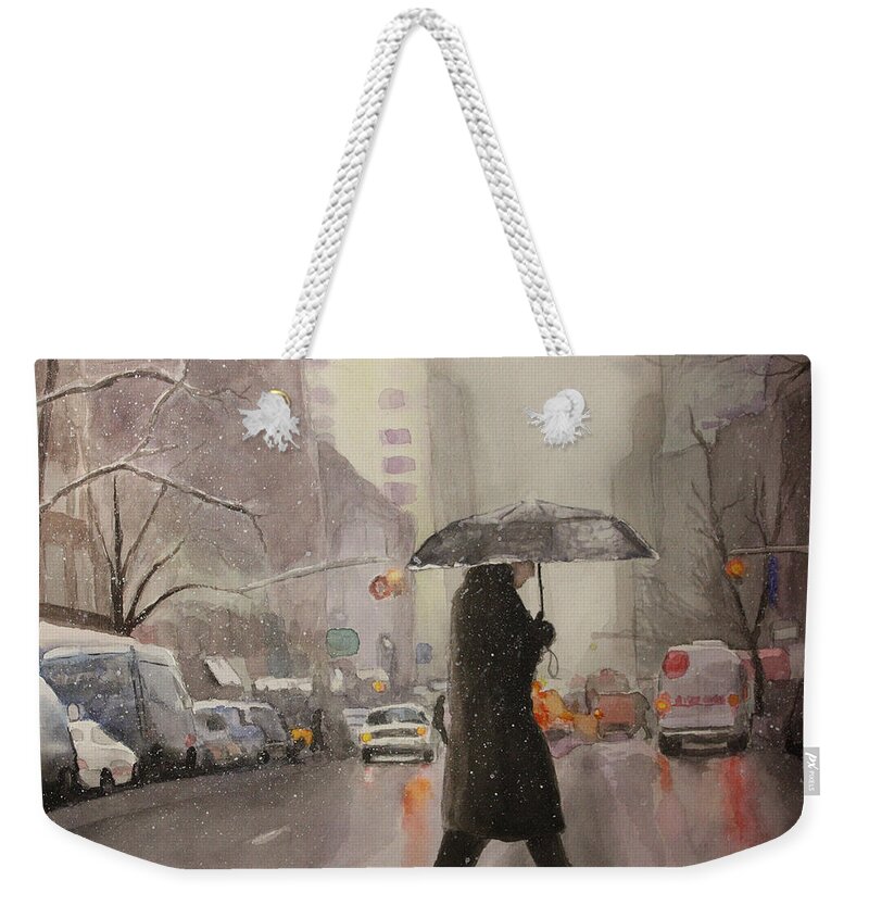 New York Weekender Tote Bag featuring the painting New York Chill by Rachel Bochnia