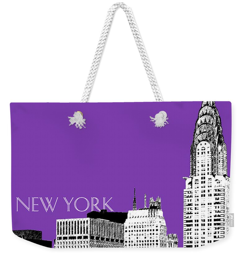 Architecture Weekender Tote Bag featuring the digital art New York Skyline Chrysler Building - Purple by DB Artist