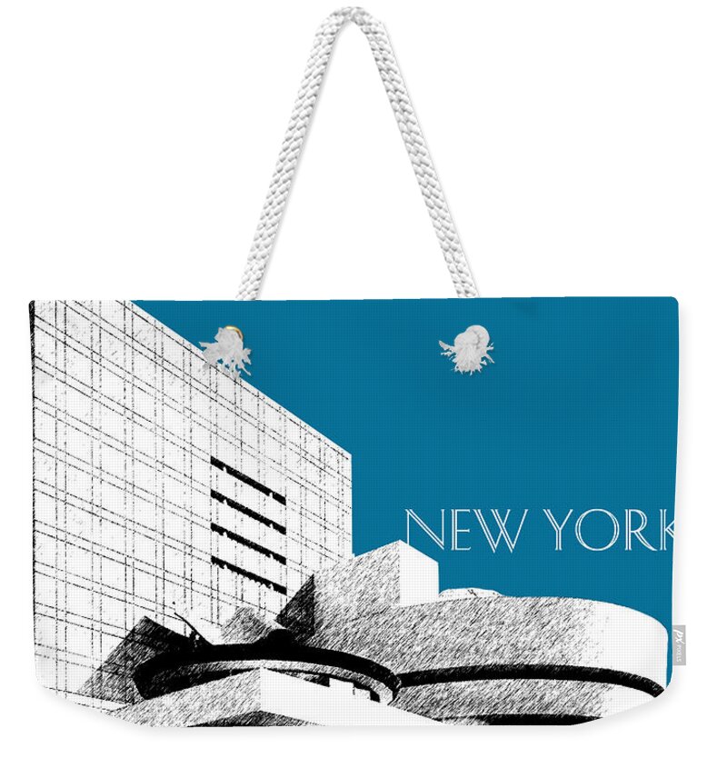 Architecture Weekender Tote Bag featuring the digital art New York Skyline Guggenheim Art Museum - Steel Blue by DB Artist