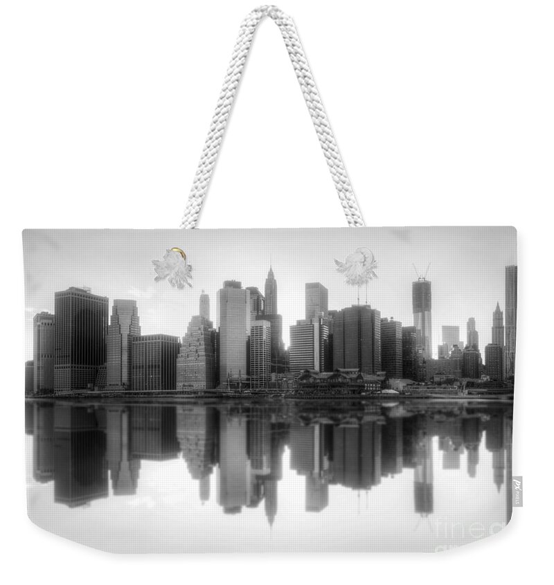 Yhun Suarez Weekender Tote Bag featuring the photograph New York Skyline Sunset BW by Yhun Suarez