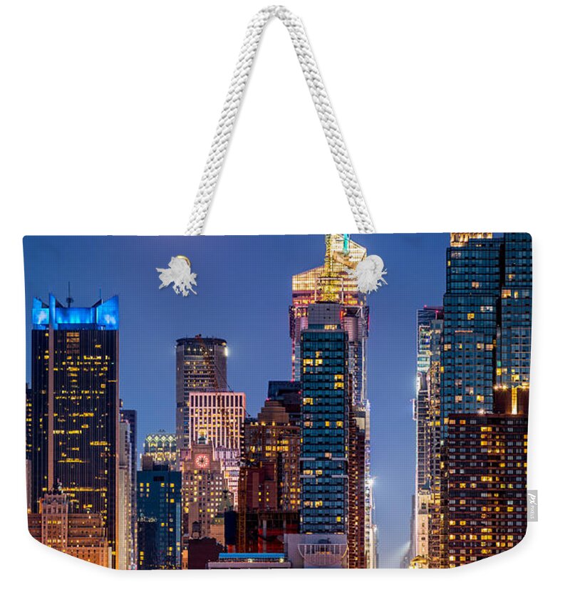 42nd Street Weekender Tote Bag featuring the photograph New York Supermoon by Mihai Andritoiu