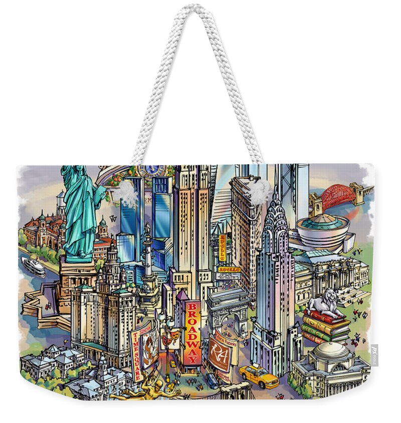 New York City Weekender Tote Bag featuring the painting New York Theme 1 by Maria Rabinky