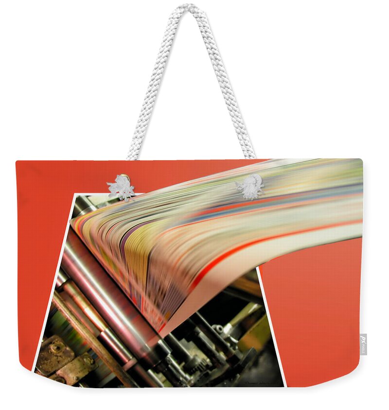 Newspaper Weekender Tote Bag featuring the photograph Newspaper Press Run by Thomas Woolworth