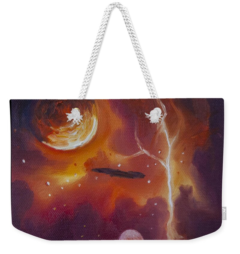 Purple; Red; Blue; Stunning; Landscape; James C. Hill; Copyright 2014 - James Christopher Hill; Jameshillgallery.com; Sci-fi; Science Fiction; Spheres; Power; Light; Ball; Motion; Concept Art; Concept Sketch; Nebula; Astronomy; Space; Gas; Planet; Star Weekender Tote Bag featuring the painting Ngc - 1017 by James Hill