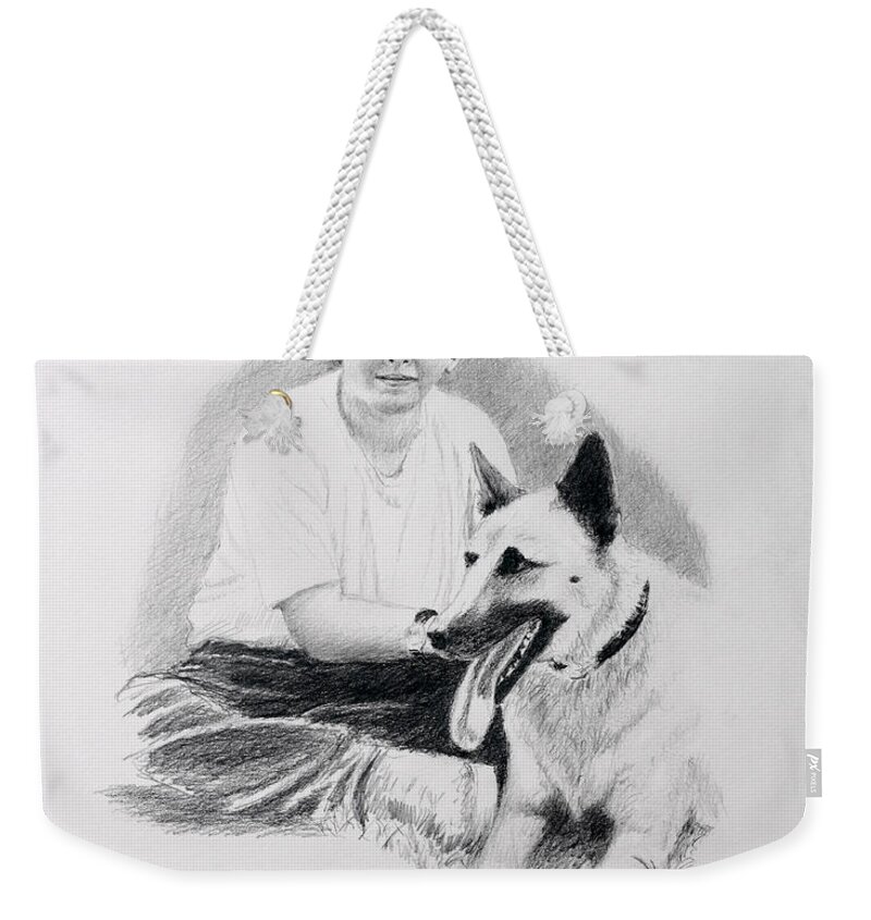 Boy Weekender Tote Bag featuring the drawing Nicholai And Bowser by Daniel Reed