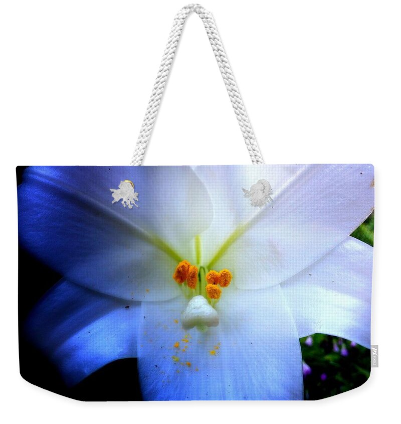 Flower Weekender Tote Bag featuring the photograph Night and Day Lilly by John Duplantis