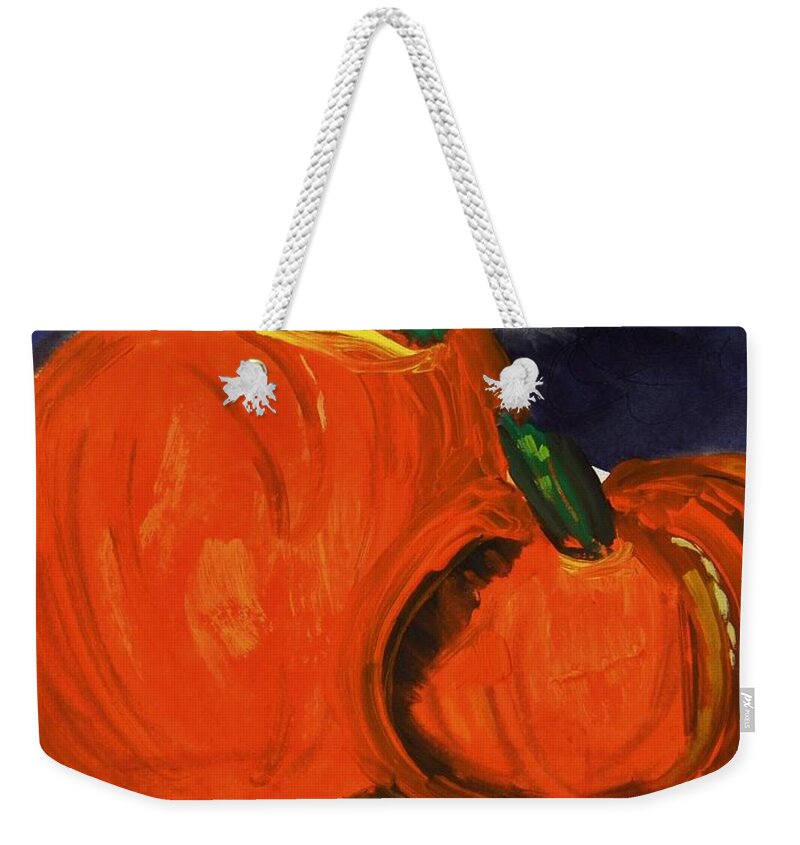 Pumpkins Weekender Tote Bag featuring the painting Night Pumpkins by Mary Carol Williams