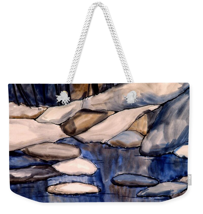 Rocks Weekender Tote Bag featuring the painting Night Rocks by Kendall Kessler