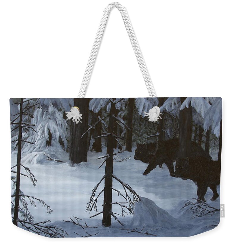 North American Wildlife Weekender Tote Bag featuring the painting Night Stalkers by Johanna Lerwick