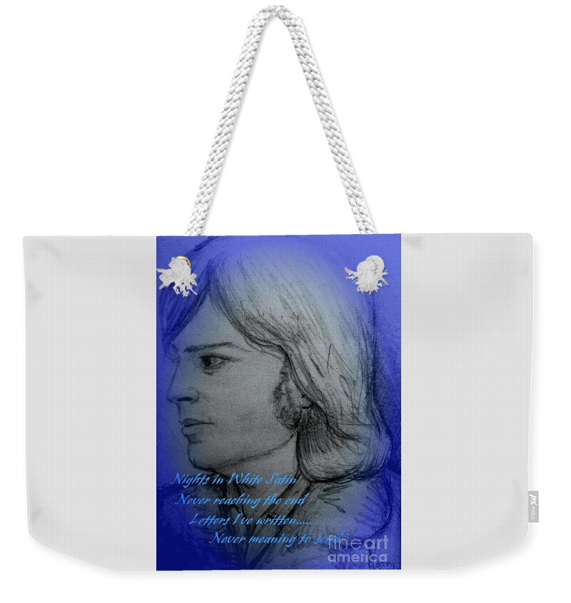 Portrait Weekender Tote Bag featuring the drawing Nights in White Satin by Joan-Violet Stretch