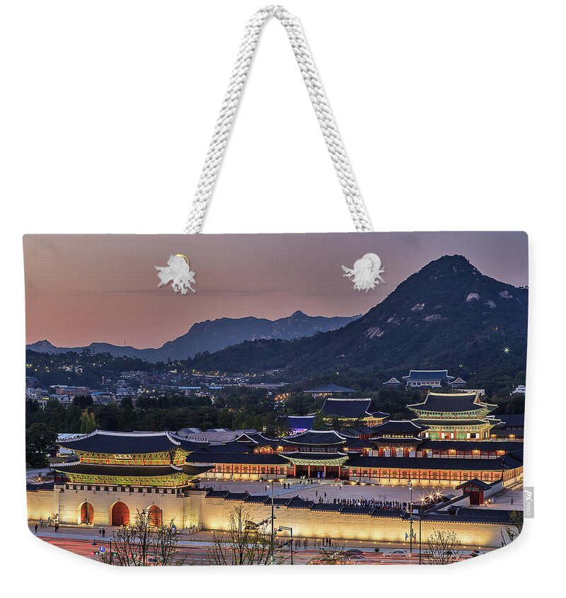 Arch Weekender Tote Bag featuring the photograph Nightscape Of Gyeongbokgung Palace by Sungjin Kim