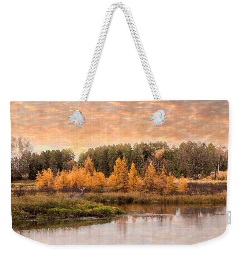 Deer Weekender Tote Bag featuring the photograph Tamarack Buck by Patti Deters