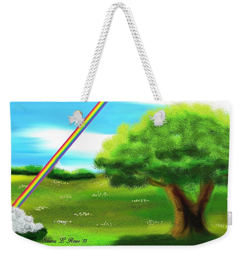 Rainbow Weekender Tote Bag featuring the digital art No More Rain by Shana Rowe Jackson