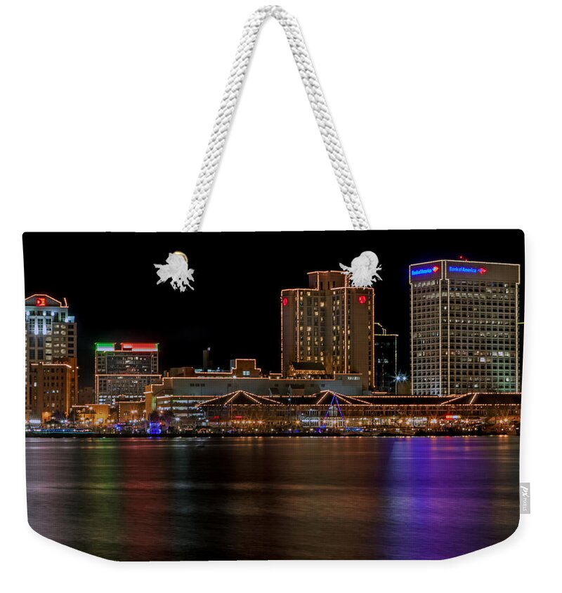 Norfolk Weekender Tote Bag featuring the photograph Norfolk Virginia Skyline by Jerry Gammon