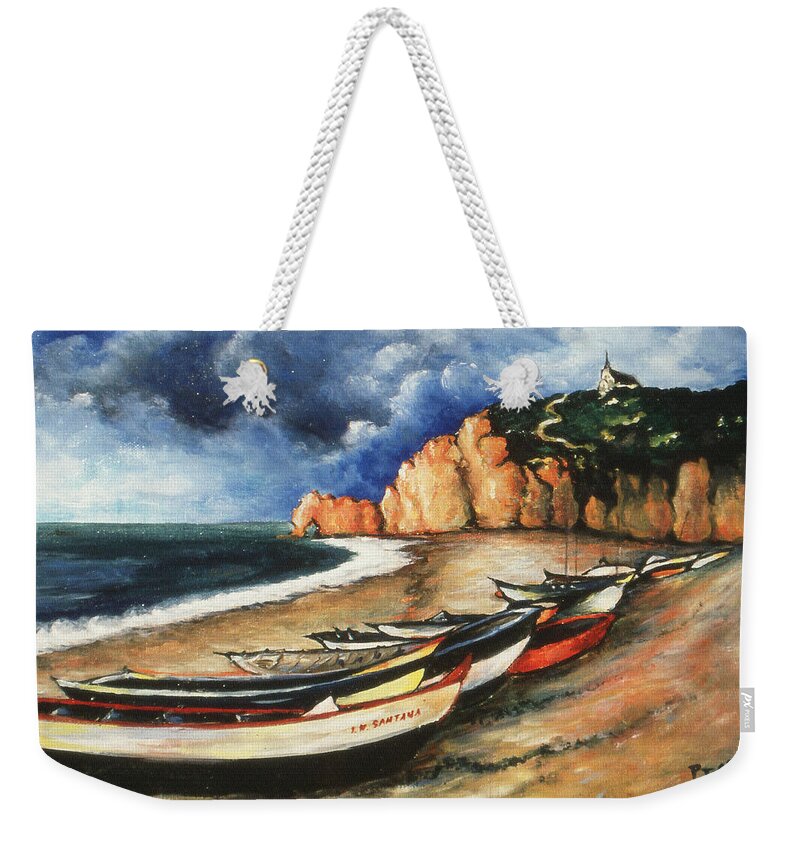 Art Weekender Tote Bag featuring the painting Normandy Coast - Landscape Oil by Peter Potter