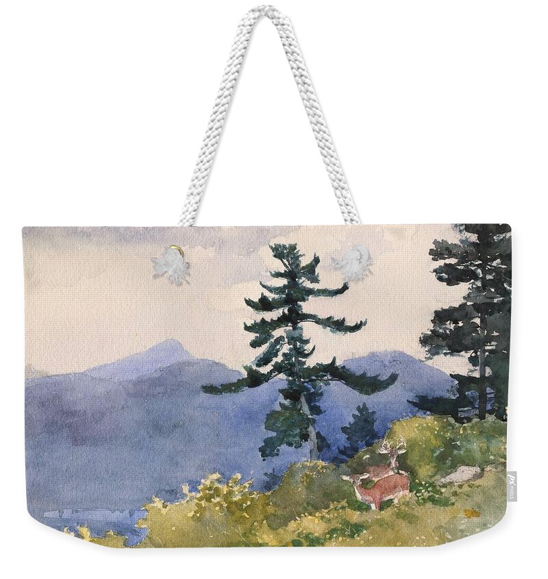 Winslow Homer Weekender Tote Bag featuring the painting North Woods Club by Celestial Images