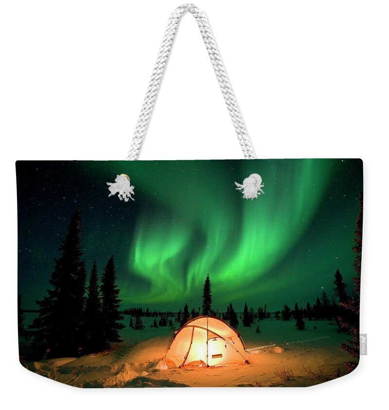 00600969 Weekender Tote Bag featuring the photograph Northern Lights Over Tent by Matthias Breiter