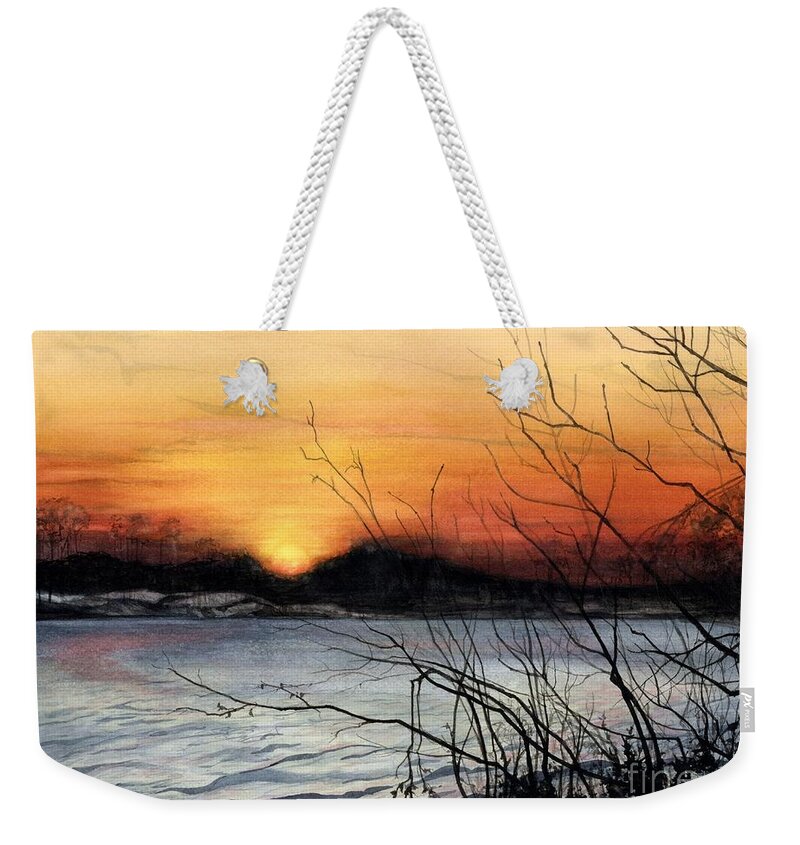 Water Color Paintings Weekender Tote Bag featuring the painting November Sunset by Barbara Jewell