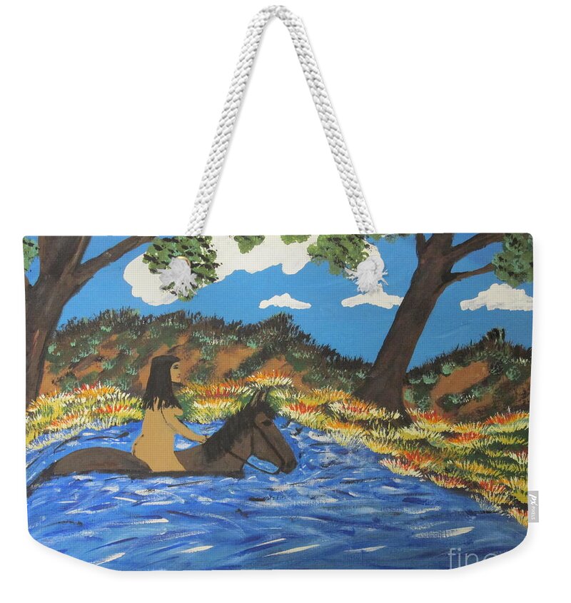 Girl Weekender Tote Bag featuring the painting Nude and Bareback Swim by Jeffrey Koss