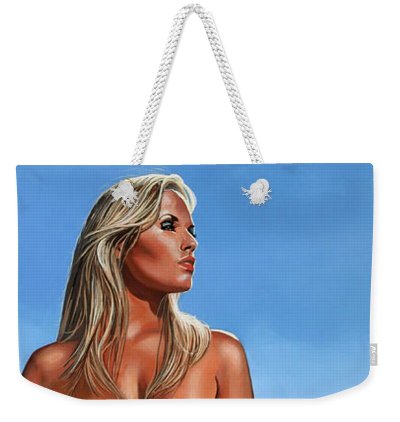 Paul Meijering Weekender Tote Bag featuring the painting Nude Blond Beauty by Paul Meijering