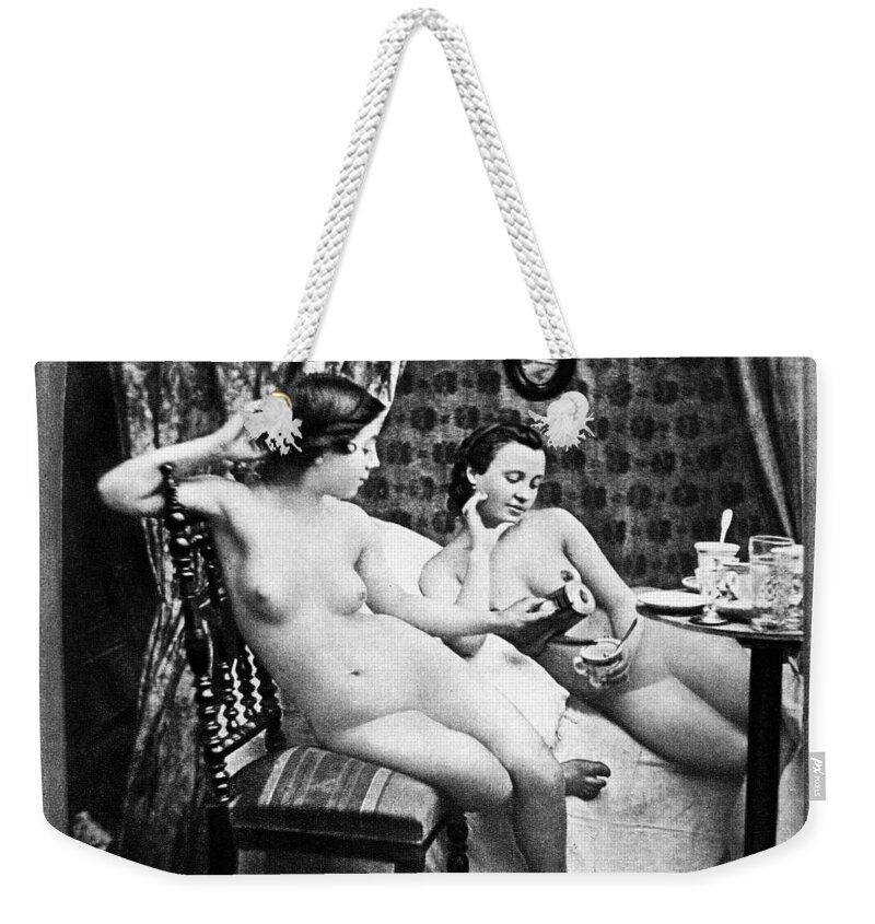 1850 Weekender Tote Bag featuring the photograph NUDES HAVING TEA, c1850 by Granger