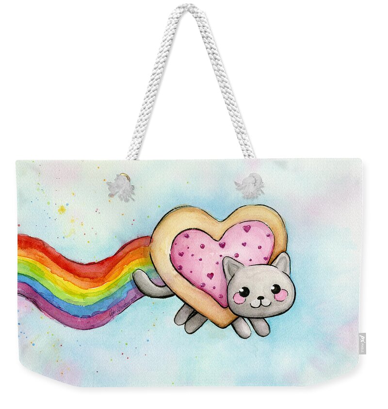 Valentine Weekender Tote Bag featuring the painting Nyan Cat Valentine Heart by Olga Shvartsur