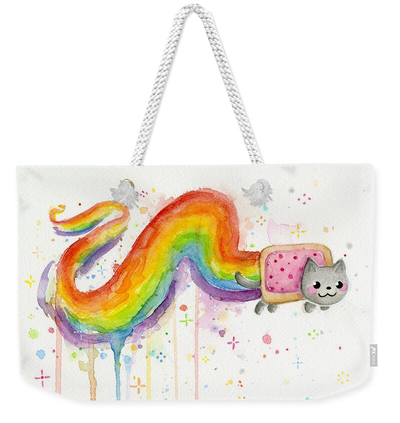Nyan Weekender Tote Bag featuring the painting Nyan Cat Watercolor by Olga Shvartsur