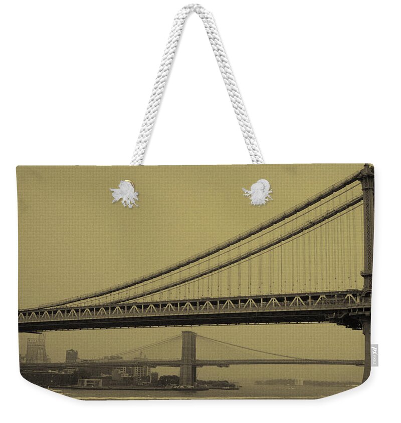 Nyc Weekender Tote Bag featuring the photograph Nyc East River Bridges by Joseph Hedaya