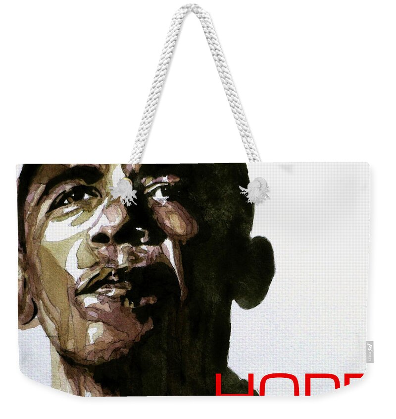 Barack Obama Weekender Tote Bag featuring the painting Obama Hope by Paul Lovering