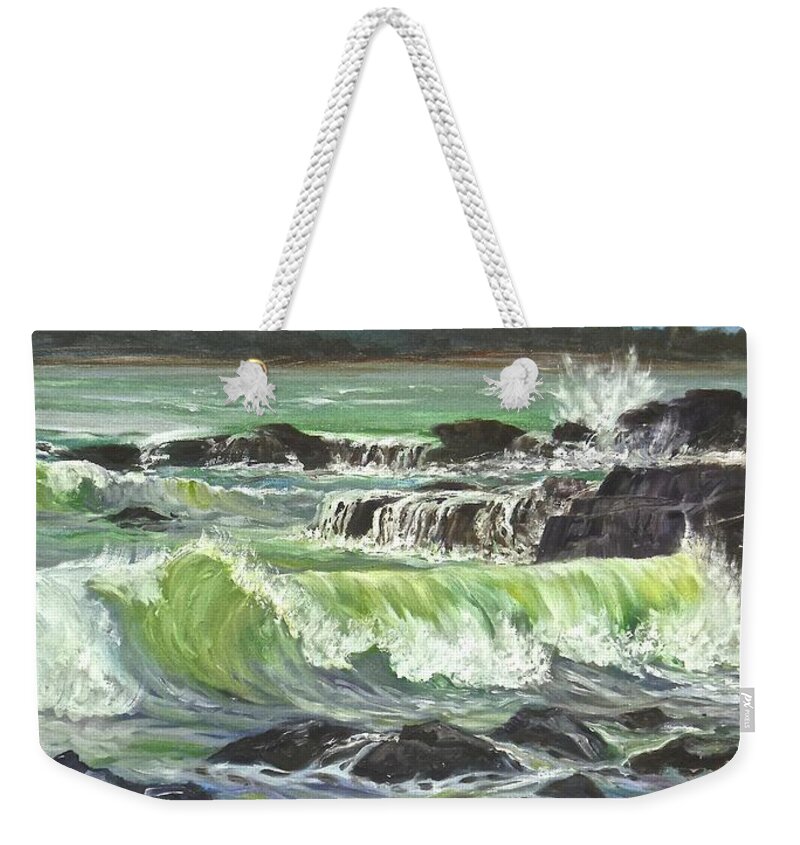 Lajolla Ca Weekender Tote Bag featuring the painting Ocean Emotion LaJolla Cove by Maryann Boysen