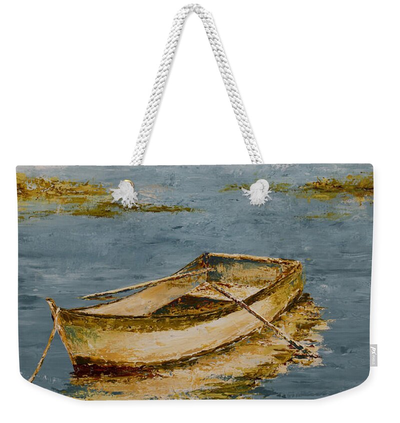 Blue Weekender Tote Bag featuring the painting Ocean Row Boat by Katrina Nixon