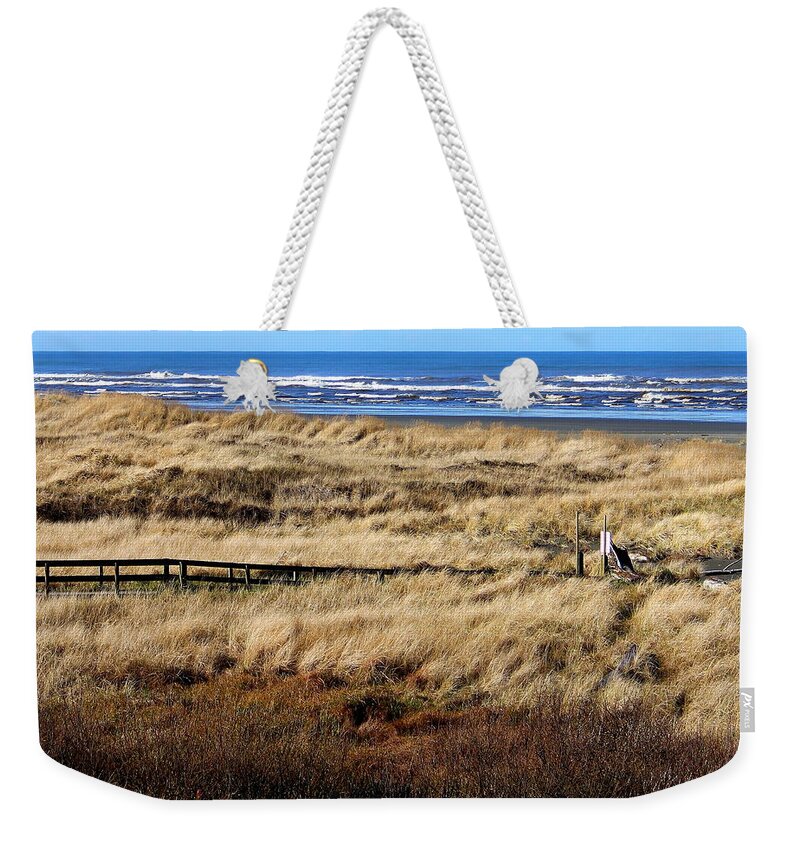 Ocean Weekender Tote Bag featuring the photograph Ocean Shores Boardwalk by Jeanette C Landstrom